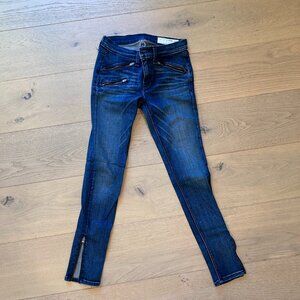Rag & Bone Zip Detail Skinny Stretch Jean in Kensington, Dark Wash, Size 26